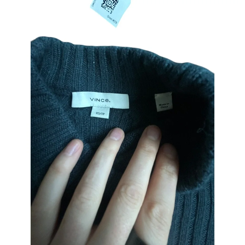 Vince Wool Cashmere Ribbed Tunic Sweater Mock Neck Side Slit Tide Pool Blue XS